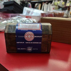 Satya Wooden Incense Storage Box/Burner with Nag Champa cones included